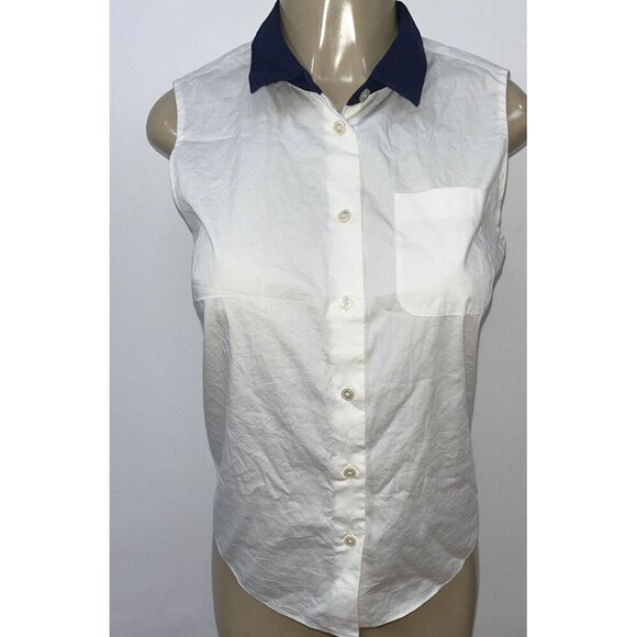 Kate Spade white blue collar button down sleeveless top size 4 - Picture 1 of 5